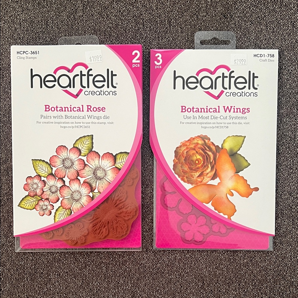 Heartfelt Creations BOTANICAL WINGS Stamp Set & BOTANICAL ROSE Matching Dies NWT